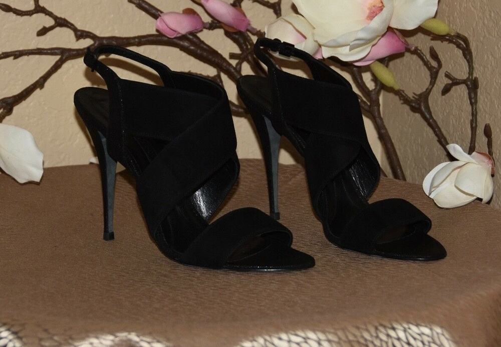 Narciso Rodriguez Designer Haute Couture Black Suede Slingback Sandal Heels 9.5